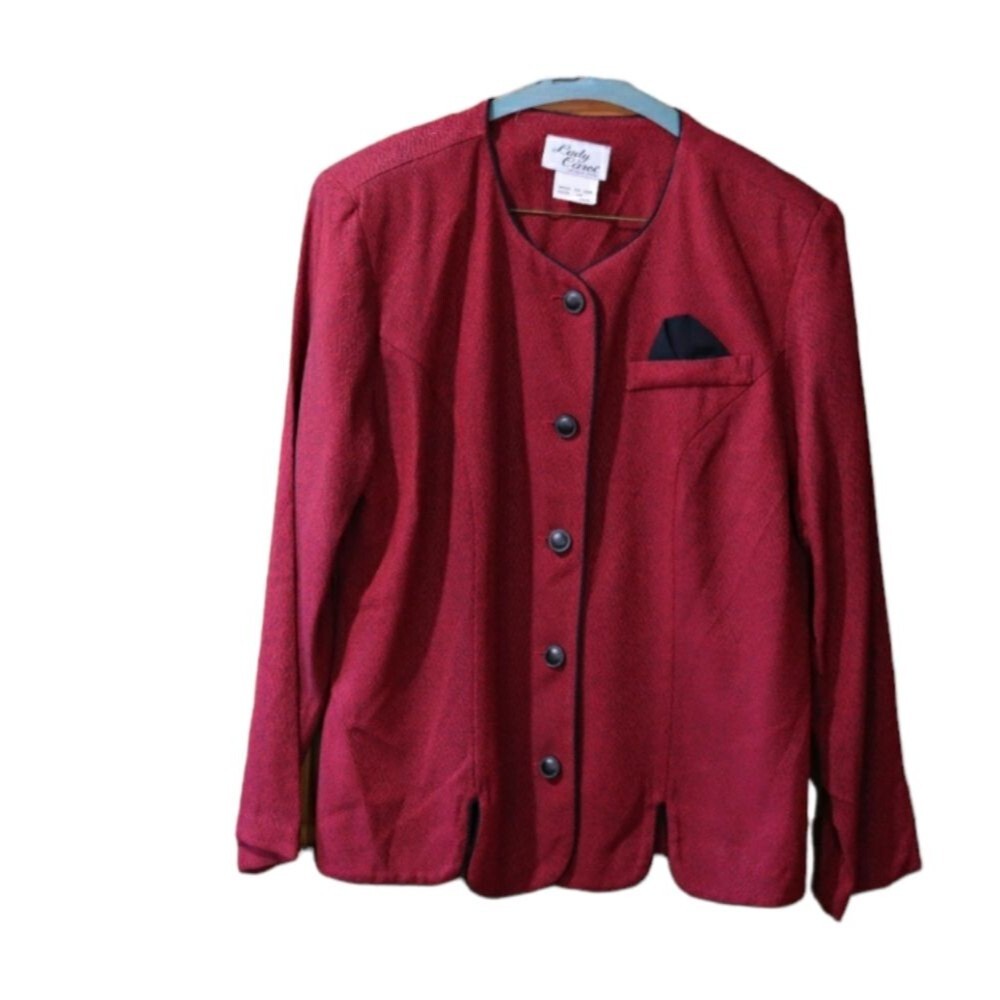 Lady Carol Vintage Red Collarless Blazer Jacket Union Made USA 12